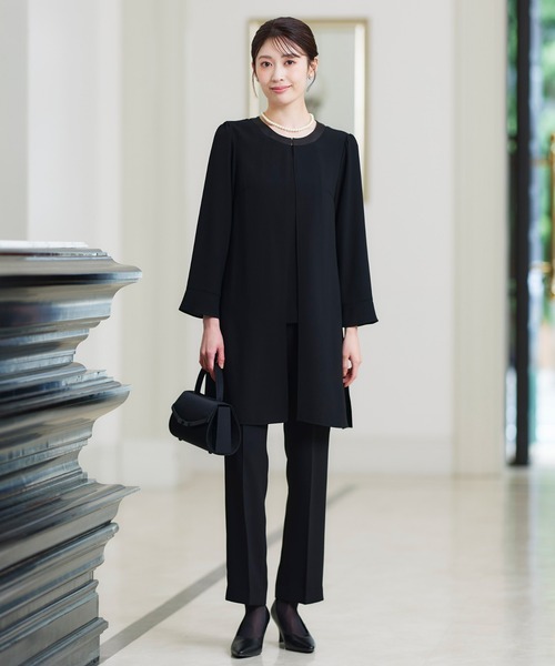 セール】【喪服・礼服】洗える防しわロング羽織重ね着風前開きブラウス
