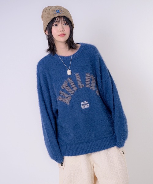 EFFECTEN(エフェクテン)の「【EFFECTEN】Arch Logo Shaggy Knit(ニット/セーター・メンズ・ネイビー/グレー・FREE)」の2枚目の写真
