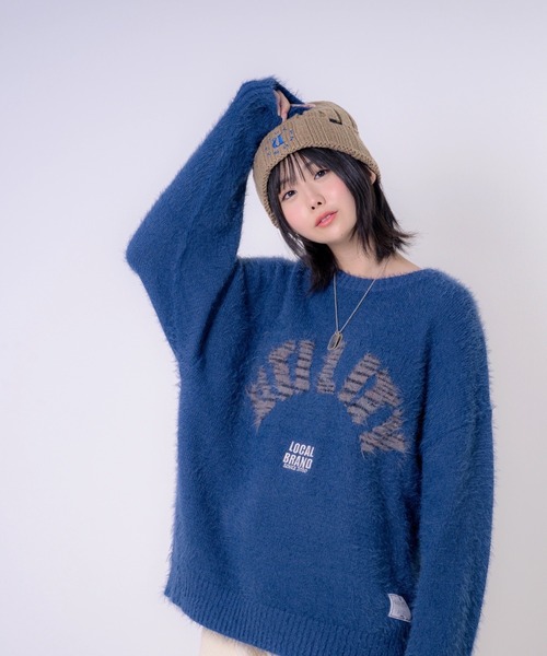 EFFECTEN(エフェクテン)の「【EFFECTEN】Arch Logo Shaggy Knit(ニット/セーター・メンズ・ネイビー/グレー・FREE)」の5枚目の写真