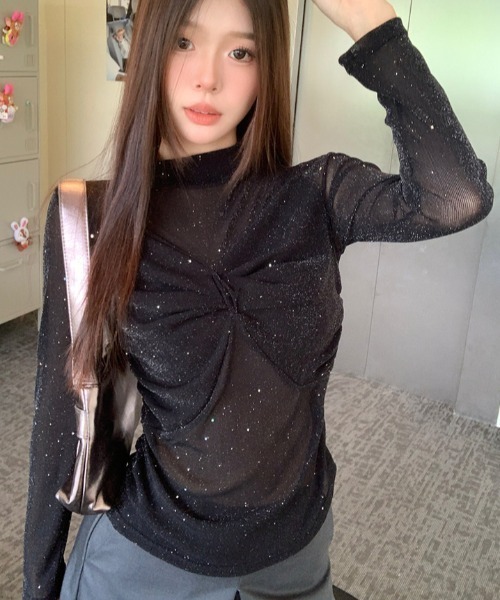 セール】リボンデザイン キラキラシアートップス（Tシャツ
