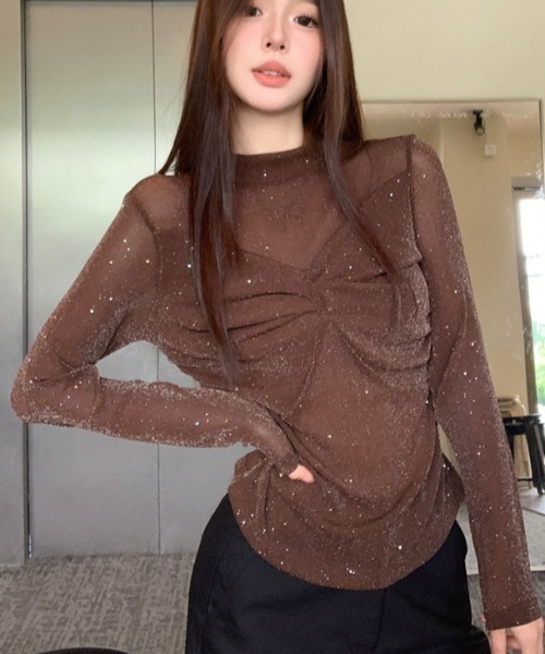 AsRiRe(アスリレイ)の「リボンデザイン キラキラシアートップス(Tシャツ/カットソー・レディース・ブラック/ブラウン/レッド・M)」の7枚目の写真
