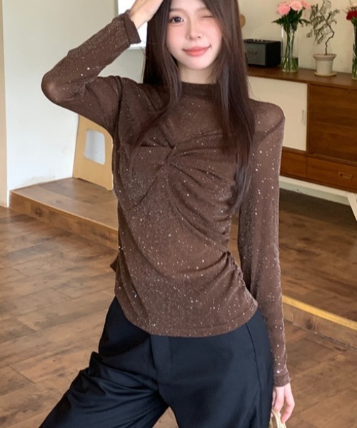 セール】リボンデザイン キラキラシアートップス（Tシャツ