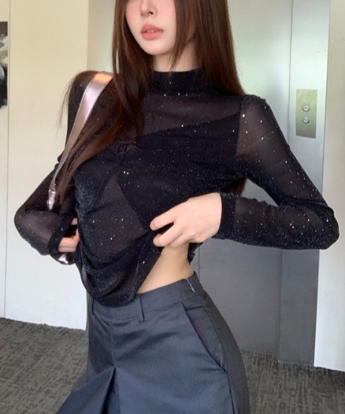 AsRiRe(アスリレイ)の「リボンデザイン キラキラシアートップス(Tシャツ/カットソー・レディース・ブラック/ブラウン/レッド・M)」の10枚目の写真