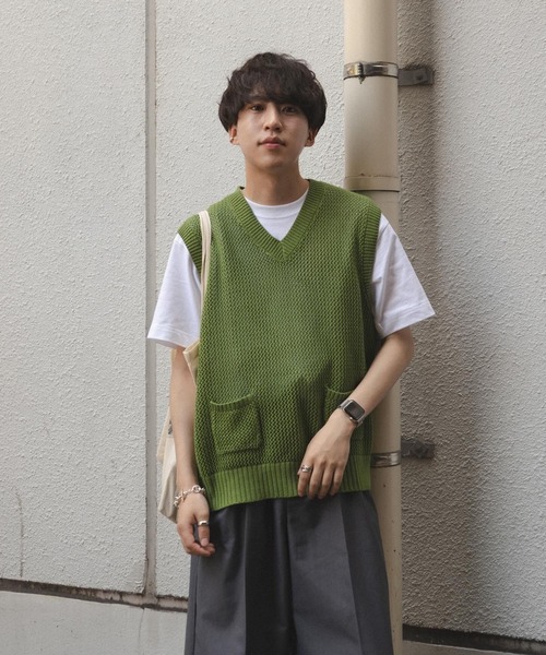favclo.（ファブクロ）の「mesh knit vest / メッシュニットベスト（ベスト・メンズ・グリーン/イエロー・LARGE/MEDIUM）」の12枚目の写真