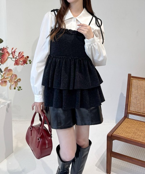 clear（クリア）の「フリルニットソービスチェ [ガーリー 着回し抜群 レイヤード]≪再入荷≫（ニット/セーター・レディース・グレー/アイボリー/ブラック/ラベンダー/ベージュ・F）」の18枚目の写真