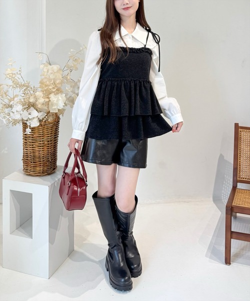 clear（クリア）の「フリルニットソービスチェ [ガーリー 着回し抜群 レイヤード]≪再入荷≫（ニット/セーター・レディース・グレー/アイボリー/ブラック/ラベンダー/ベージュ・F）」の21枚目の写真