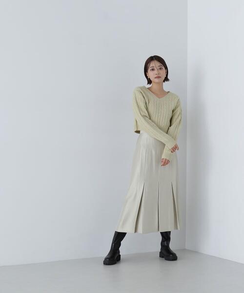 NATURAL BEAUTY BASIC(ナチュラルビューティーベーシック)の「◇<グロッシーツイルシリーズ>ボックスタックフレアスカート(スカート・レディース・ダークブラウン/ベージュ・SMALL/MEDIUM)」の6枚目の写真