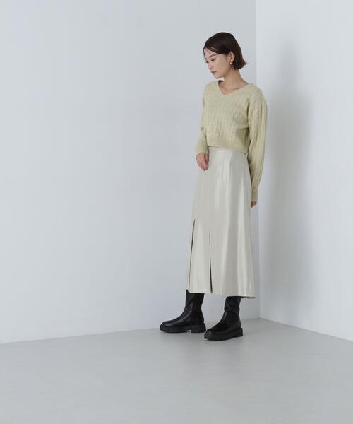 NATURAL BEAUTY BASIC(ナチュラルビューティーベーシック)の「◇<グロッシーツイルシリーズ>ボックスタックフレアスカート(スカート・レディース・ダークブラウン/ベージュ・SMALL/MEDIUM)」の7枚目の写真
