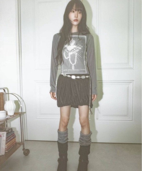 Y2K SYNAPSE FACTORY（ワイツーケー シナプスファクトリー）の「【cristiano】ハートプリントロングスリーブTシャツ（Tシャツ/カットソー・レディース・グレー/アイボリー/ブラック・FREE）」の7枚目の写真