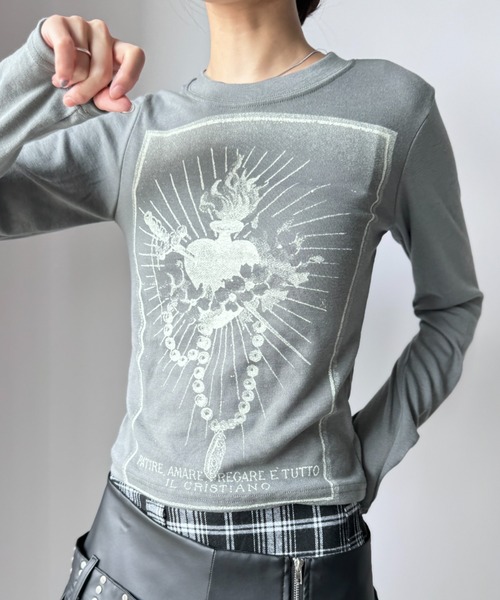 Y2K SYNAPSE FACTORY（ワイツーケー シナプスファクトリー）の「【cristiano】ハートプリントロングスリーブTシャツ（Tシャツ/カットソー・レディース・グレー/アイボリー/ブラック・FREE）」の12枚目の写真