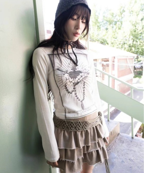 Y2K SYNAPSE FACTORY（ワイツーケー シナプスファクトリー）の「【cristiano】ハートプリントロングスリーブTシャツ（Tシャツ/カットソー・レディース・グレー/アイボリー/ブラック・FREE）」の21枚目の写真