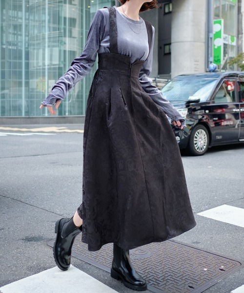 セール】ジャガードハイウエストフロントジップジャンスカ（ジャンパー