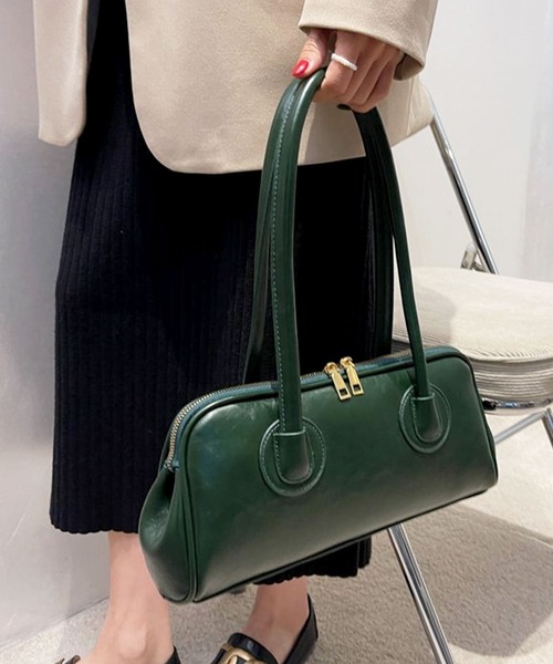 florist(フローリスト)の「レザーライク横長ボストンバッグ/ハンドバッグ(ボストンバッグ・レディース・ライトブラウン/ダークグリーン/ブラック/ブラウン/モカ・ONESIZE)」の1枚目の写真