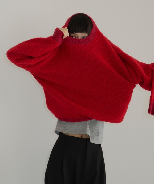 haek（ハク）の「mixed color knit/ミックスカラーニット（ニット/セーター・レディース・グリーン/レッド・FREE）」の13枚目の写真