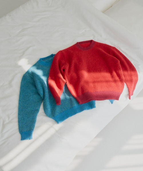 haek（ハク）の「mixed color knit/ミックスカラーニット（ニット/セーター・レディース・グリーン/レッド・FREE）」の4枚目の写真