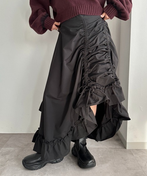 apres jour mignon（アプレジュールミニョン）の「ドロストフリルスカート【ZOZOTOWN限定アイテム】（スカート・レディース・チャコールグレー/ブラック・MEDIUM/SMALL/X-LARGE）」の2枚目の写真