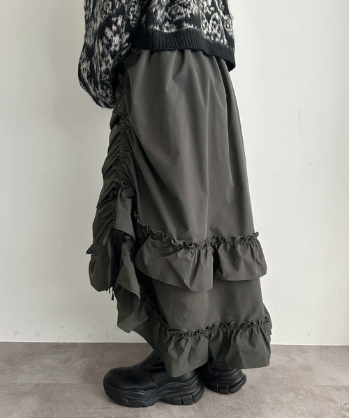 apres jour mignon（アプレジュールミニョン）の「ドロストフリルスカート【ZOZOTOWN限定アイテム】（スカート・レディース・チャコールグレー/ブラック・MEDIUM/SMALL/X-LARGE）」の9枚目の写真