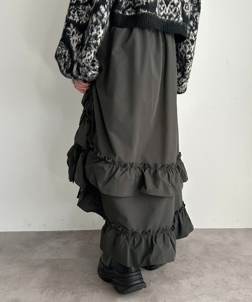 apres jour mignon（アプレジュールミニョン）の「ドロストフリルスカート【ZOZOTOWN限定アイテム】（スカート・レディース・チャコールグレー/ブラック・MEDIUM/SMALL/X-LARGE）」の11枚目の写真
