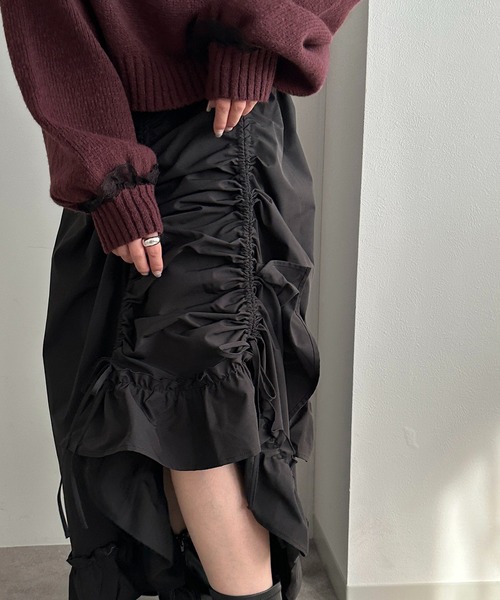 apres jour mignon（アプレジュールミニョン）の「ドロストフリルスカート【ZOZOTOWN限定アイテム】（スカート・レディース・チャコールグレー/ブラック・MEDIUM/SMALL/X-LARGE）」の5枚目の写真