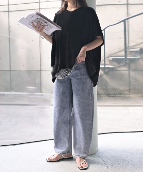 HUG.U（ハグユー）の「バレルレッグデニムパンツ（デニムパンツ・レディース・ワンウォッシュ/ライトインディゴブルー/ブラウン/イエロー/ベビーピンク/ブラック/セージグリーン・S/M/L/XL）」の12枚目の写真