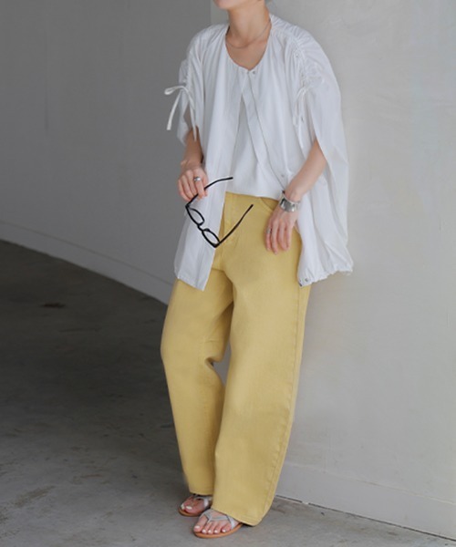 HUG.U（ハグユー）の「バレルレッグデニムパンツ（デニムパンツ・レディース・ワンウォッシュ/ライトインディゴブルー/ブラウン/イエロー/ベビーピンク/ブラック/セージグリーン・S/M/L/XL）」の18枚目の写真