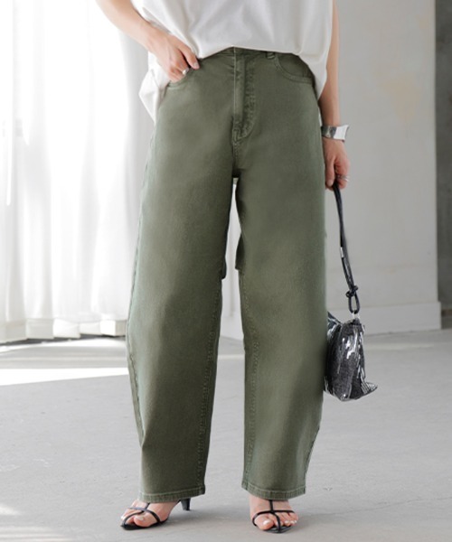 HUG.U（ハグユー）の「バレルレッグデニムパンツ（デニムパンツ・レディース・ワンウォッシュ/ライトインディゴブルー/ブラウン/イエロー/ベビーピンク/ブラック/セージグリーン・S/M/L/XL）」の20枚目の写真