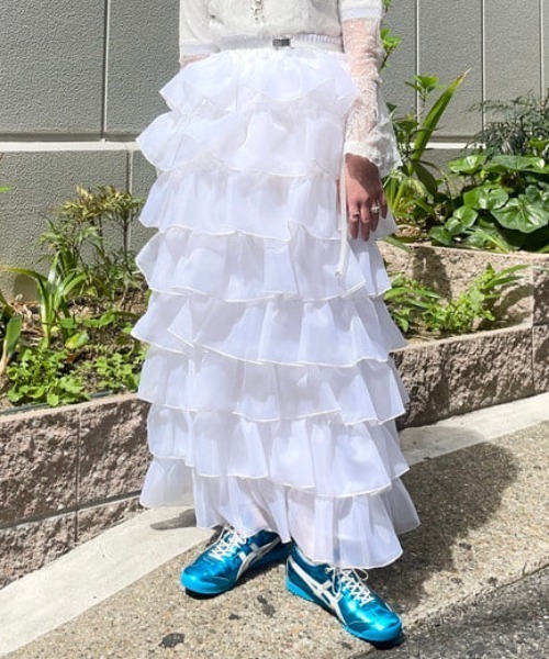 CAROLINA GLASER（カロリナ グレイサー）の「オーガンジーフリル スカート（スカート・レディース・オフホワイト/グレー・MEDIUM/SMALL）」の2枚目の写真
