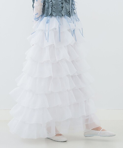 CAROLINA GLASER（カロリナ グレイサー）の「オーガンジーフリル スカート（スカート・レディース・オフホワイト/グレー・MEDIUM/SMALL）」の3枚目の写真