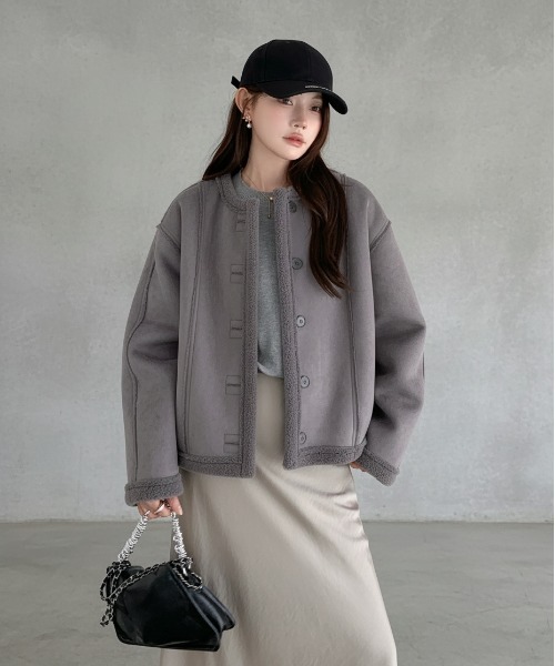 2WAYリバーシブルジャケット（フェイクスエード/ボア）（ムートン