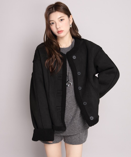 2WAYリバーシブルジャケット（フェイクスエード/ボア）（ムートン