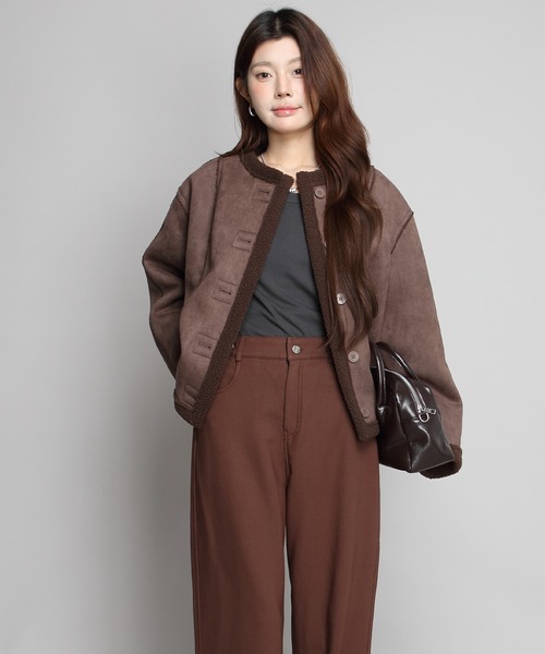 未使用級ꕥKOOI リバーシブルムートンジャケット ボア ベルト ジップ 近年 セール】ムートンリバーシブルボアジャケット（ムートンコート）｜one