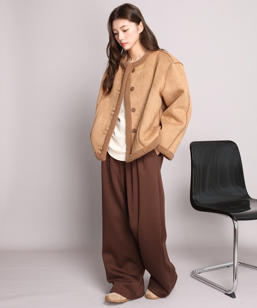 2WAYリバーシブルジャケット（フェイクスエード/ボア）（ムートン