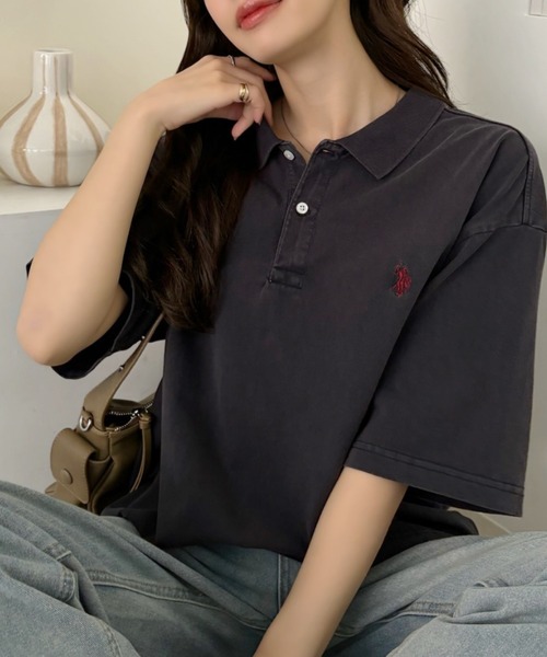 U.S. POLO ASSN.(ユーエスポロアッスン)の「Ada.別注 // U.S. POLO ASSN ピグメント オーバーサイズ ポロシャツ(ポロシャツ・レディース・スミクロ/レッド/ネイビー/ブルー/ダークグレー/カーキ・L/M)」の17枚目の写真