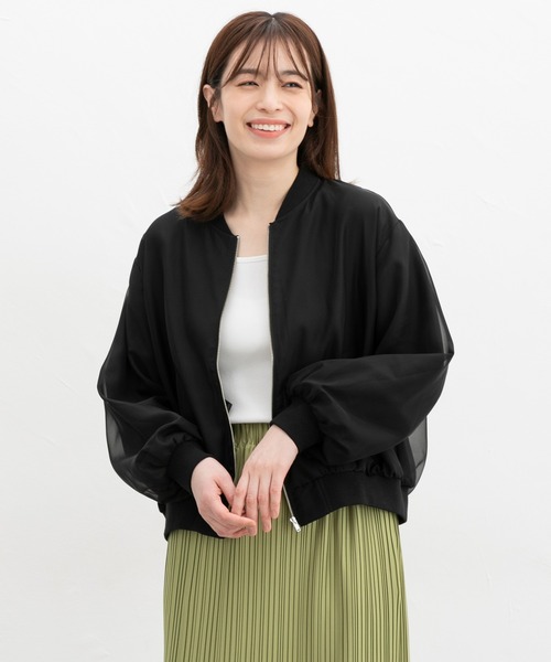 Honeys（ハニーズ）の「シアー重ねブルゾン（ブルゾン・レディース・スモークピンク/グレイッシュベージュ/グレイッシュブルー/ブラック・LL/S/M/L）」の8枚目の写真