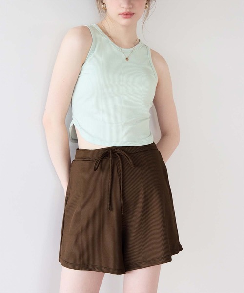 SEA DRESS（シードレス）の「3点セット/ショートパンツ×タンクトップビキニ/水着（水着・レディース・ブラウン/オフホワイト/ブラック/キャメル/ライトブルー・M/LL/L/S）」の12枚目の写真