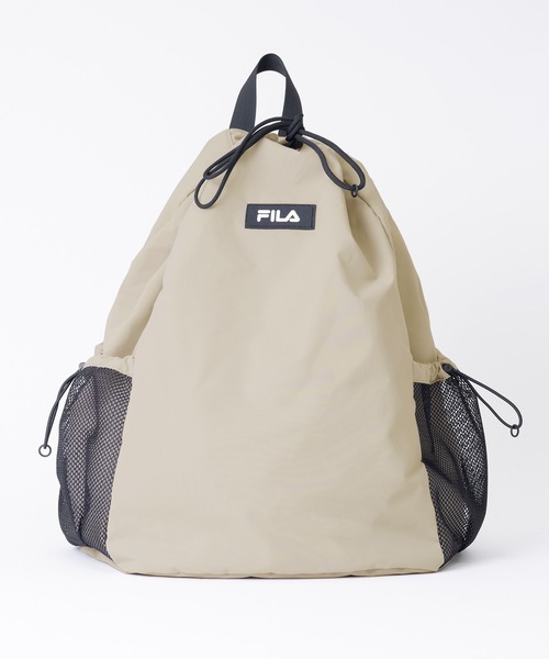 FILA（フィラ）の「FILA フィラ ブランド ロゴ 刺繍 大容量 軽量 ナイロン ドローコード 2WAY リュックサック バックパック ワンショルダー 約33L（バックパック/リュック・メンズ・ブラック/ベージュ/グレー・FREE）」の3枚目の写真