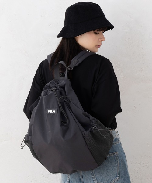 FILA（フィラ）の「FILA フィラ ブランド ロゴ 刺繍 大容量 軽量 ナイロン ドローコード 2WAY リュックサック バックパック ワンショルダー 約33L（バックパック/リュック・メンズ・ブラック/ベージュ/グレー・FREE）」の7枚目の写真