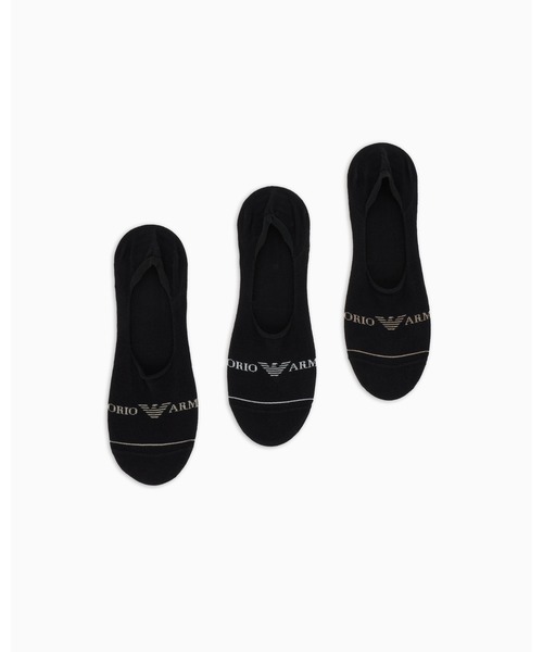 EMPORIO ARMANI（エンポリオアルマーニ）の「<オンライン限定>【エンポリオ アルマーニ】スニーカーソックス3足セット ジャカード Emporio Armaniロゴ（ソックス/靴下・メンズ・ブラック/ホワイト・SMALL/LARGE）」の2枚目の写真