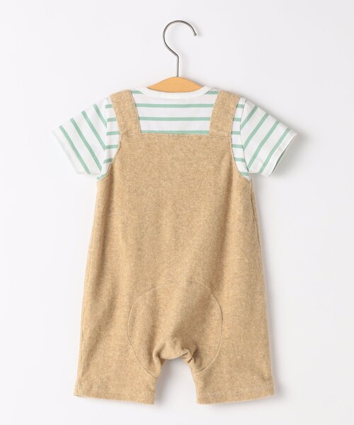 SHIPS(シップス)の「SHIPS KIDS:70~80cm / フェイク オーバーオール ボーダー ロンパース(ロンパース・キッズ・ベージュ/ネイビー・80/70)」の3枚目の写真