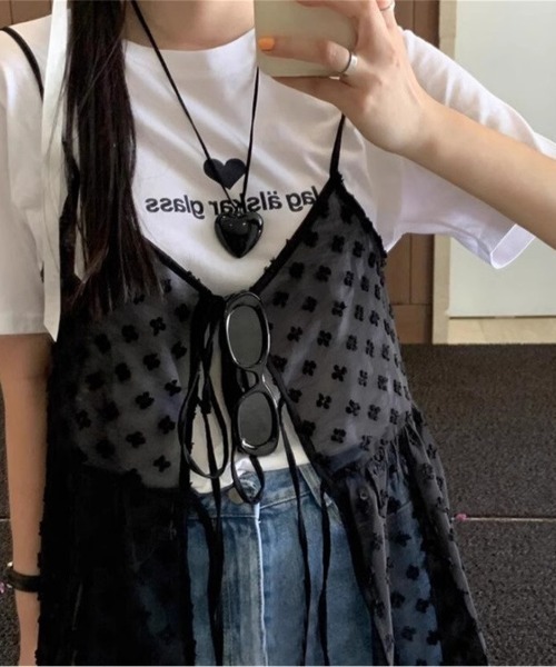 Teem Store（チームストア）の「【前後2WAY】春夏定番チュールティアード レイヤード前結びリボンキャミソール（キャミソール・レディース・ブラック/ホワイト・F）」の18枚目の写真