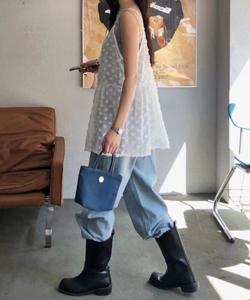 Teem Store（チームストア）の「【前後2WAY】春夏定番チュールティアード レイヤード前結びリボンキャミソール（キャミソール・レディース・ブラック/ホワイト・F）」の4枚目の写真