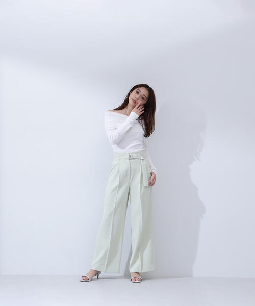 極美品✨完売品　ダイアグラム ニットスタジャン ホワイト セール】【Jasmine】胸あきデザインリブ編みトップス（ニット