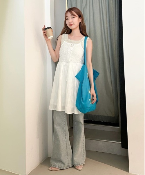 Kastane（カスタネ）の「ウェーブキャミチュニック（チュニック・レディース・ホワイト/ブラック・FREE）」の4枚目の写真