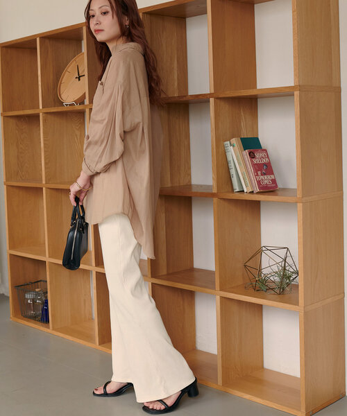 新品　リブフレアパンツ 冷感生地』リブパンツ フレアパンツ スリットパンツ レギンス