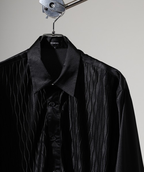 REGIEVO（レジエボ）の「Satin jacquard long sleeve shirt / サテンジャガード 長袖シャツ unisex（シャツ/ブラウス・メンズ・ブラック/ホワイト・M/L）」の2枚目の写真