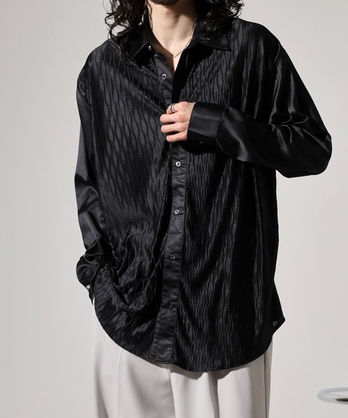 REGIEVO（レジエボ）の「Satin jacquard long sleeve shirt / サテンジャガード 長袖シャツ unisex（シャツ/ブラウス・メンズ・ブラック/ホワイト・M/L）」の19枚目の写真