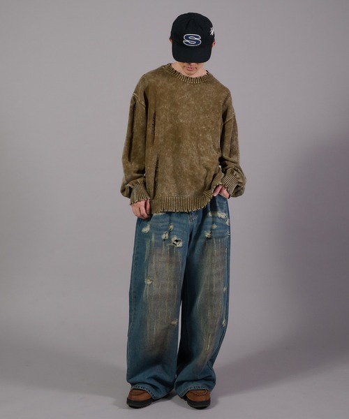 Perushu(ペルーシュ)の「Vintage Like Damage Knit ヴィンテージライクダメージニット(ニット/セーター・メンズ・ネイビー/ブラウン/ブラック・LARGE/MEDIUM)」の22枚目の写真