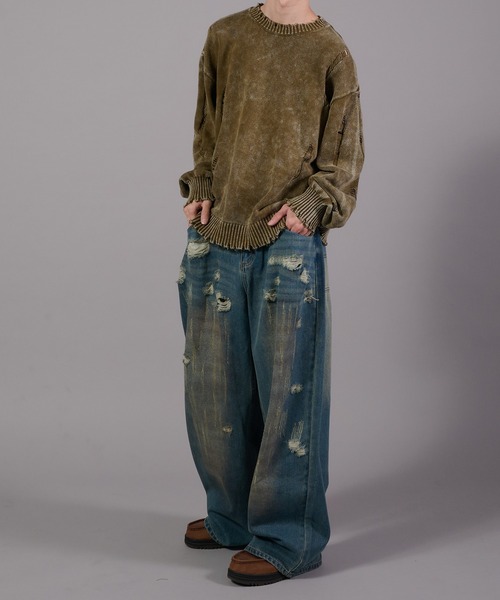 Perushu(ペルーシュ)の「Vintage Like Damage Knit ヴィンテージライクダメージニット(ニット/セーター・メンズ・ネイビー/ブラウン/ブラック・LARGE/MEDIUM)」の18枚目の写真