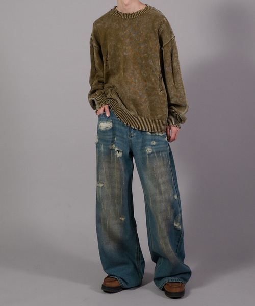 Perushu(ペルーシュ)の「Vintage Like Damage Knit ヴィンテージライクダメージニット(ニット/セーター・メンズ・ネイビー/ブラウン/ブラック・LARGE/MEDIUM)」の19枚目の写真