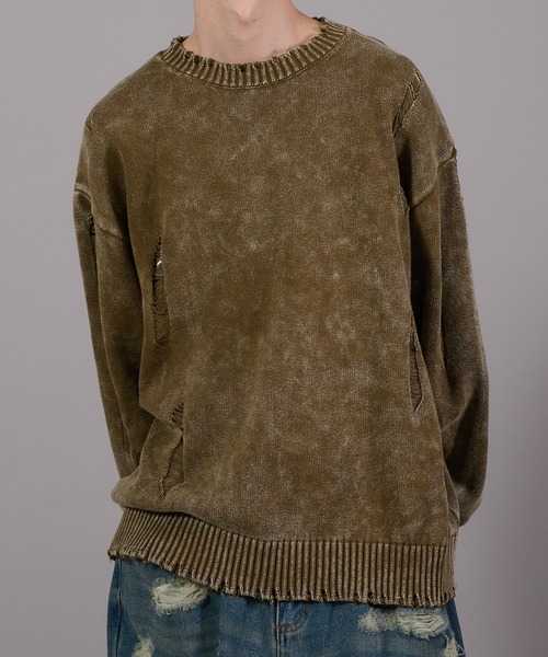Perushu(ペルーシュ)の「Vintage Like Damage Knit ヴィンテージライクダメージニット(ニット/セーター・メンズ・ネイビー/ブラウン/ブラック・LARGE/MEDIUM)」の16枚目の写真